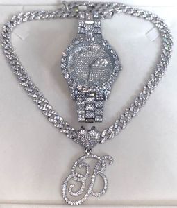 In Stock New Heart Bail 26 Alphabet Cursive Script Initial Letter Necklace With Iced Out Bling Cuban Link <strong>Chain</strong> 18&quot; - Product Image 3