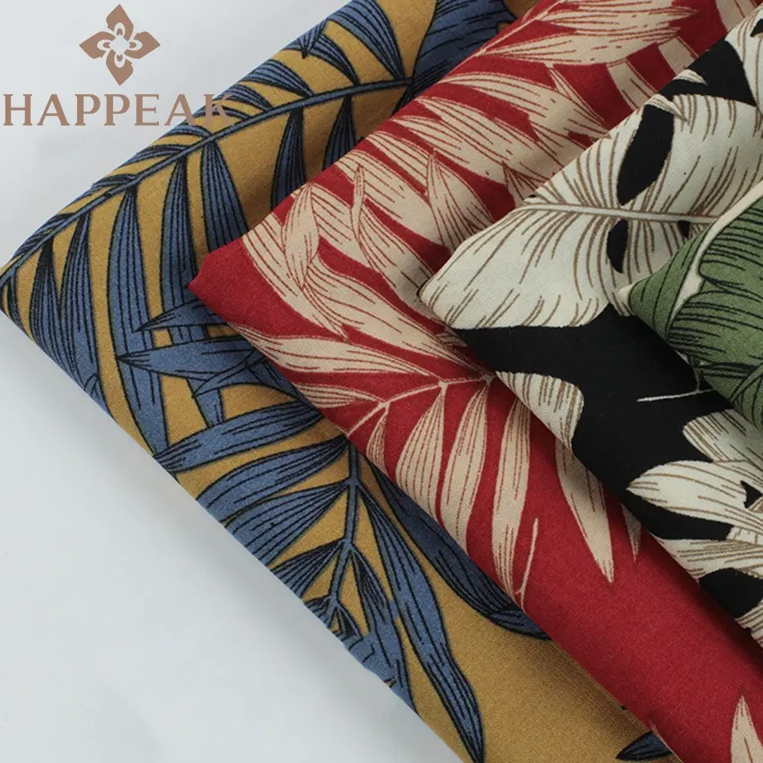 Tela de rayón de 45s, tejido liso, personalizado, estampado de hojas Hawaianas, chalis suave Floral, 100 de rayón, gran oferta