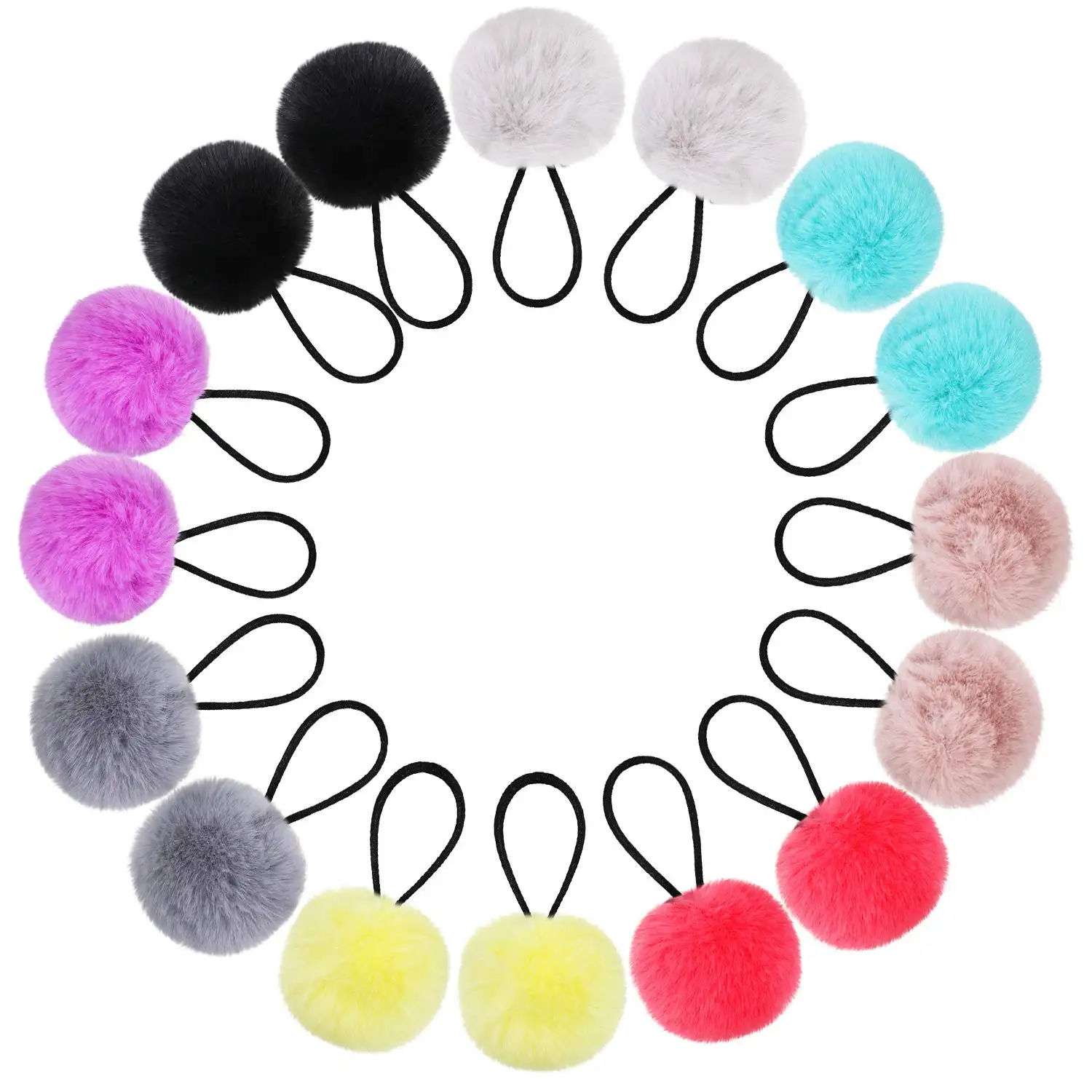 Pom lazos para el cabello Pom Ball banda elástica para el cabello Bola de piel Scrunchy esponjoso Cola de Caballo para mujeres niñas niños accesorios para el cabello