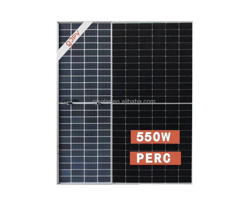 Qjpv 550W Monokristallijne Solar Pv Module 182Mm 144 Cellen 525W 550W Watt Half Gesneden Perc Mono Bifaciale Dubbel-Glas Zonnepanelen