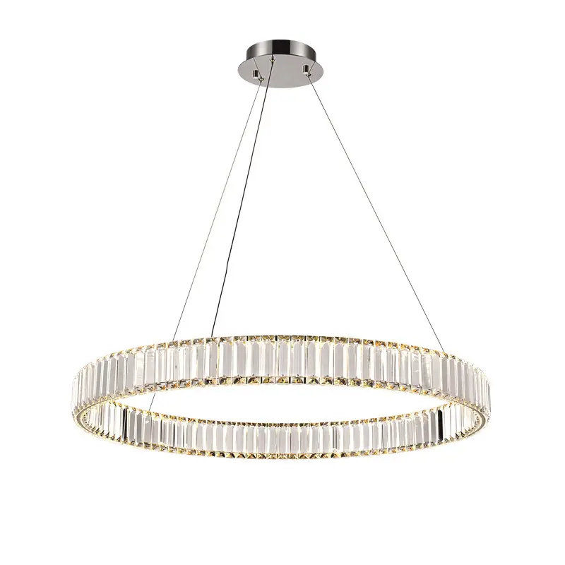 Postmodern Crystal Chandeliers 3 rings LED Ceiling Lighting Fixture Adjustable Stainless Steel Pendant Lamp for Living Room