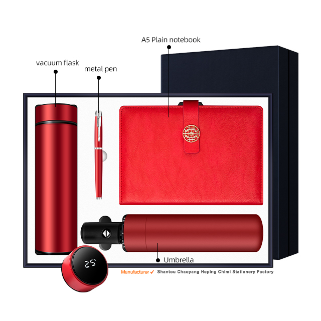 Red-(flask+notebook+pen+umbrella )