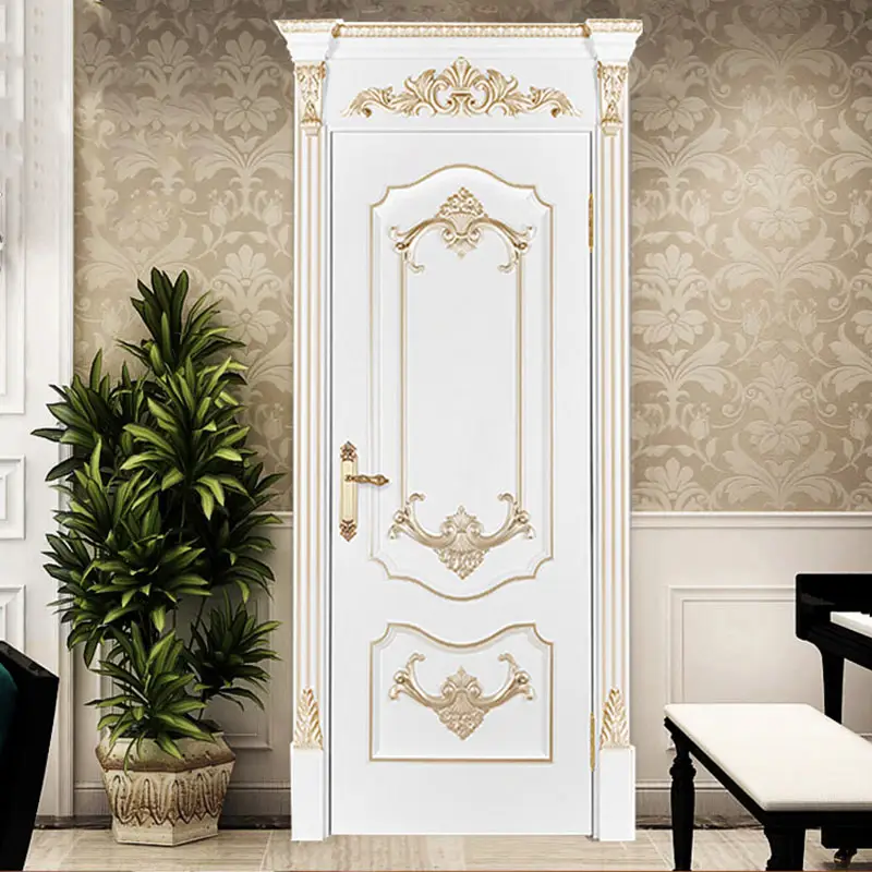 Villa luxe intérieur chambre simple porte en bois blanc design peint à la main teck classique porte en bois massif personnalisé