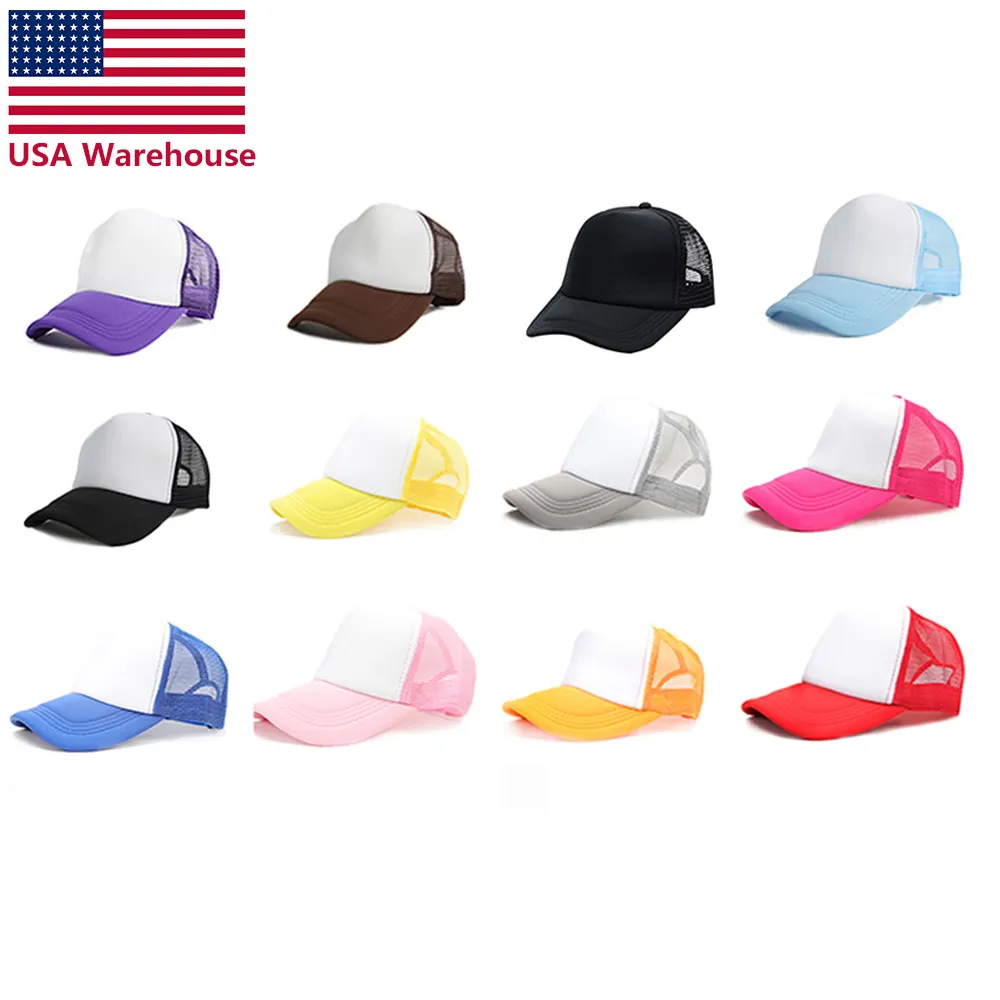 Gorras de camionero personalizadas por sublimación, gorras deportivas de béisbol con estampado de malla, logo de espuma, almacén de EE. UU., envío gratis