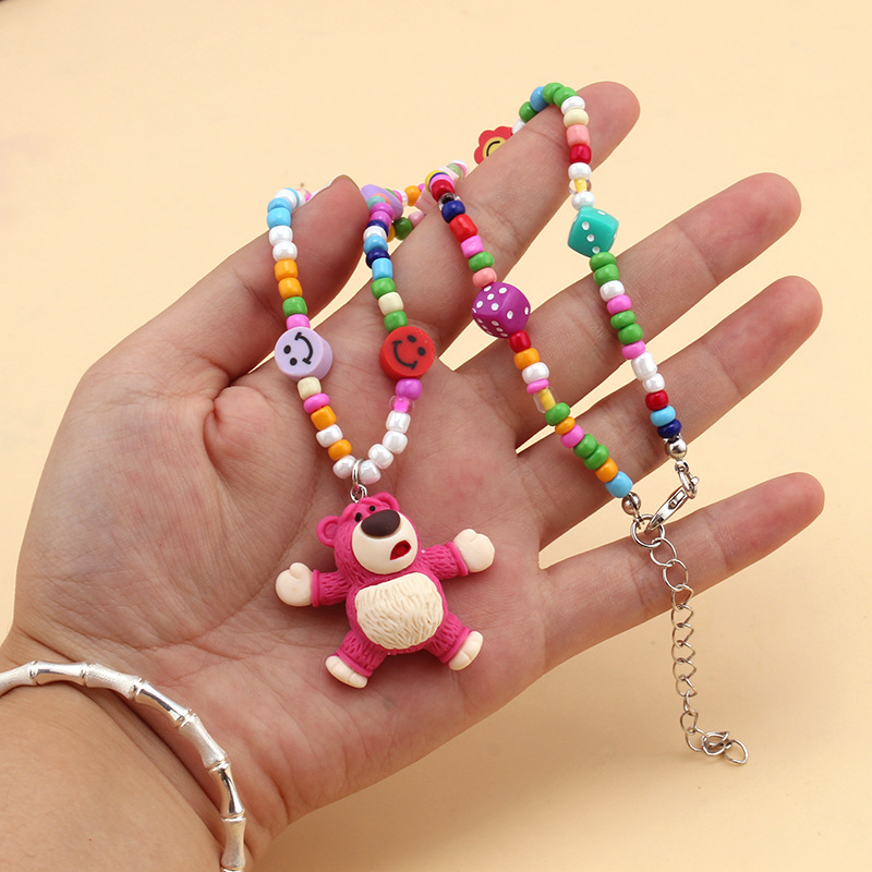 Strawberry Bear Seed Bead Necklace