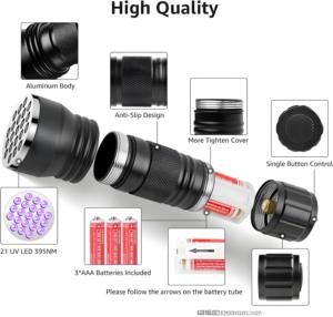 365nm Invisible Invisible UV siyah işık el feneri Mini küçük UV işık görünmez mürekkep kalemler için 21 LEDs ile Pet leke dedektörü