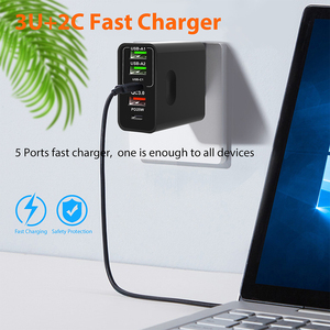 Wholesale 65W <strong>3</strong>.1A US EU <strong>5</strong> Port USB Type C Fast Phone Multifunction <strong>Charger</strong> Charging Adapter - Product Image 3