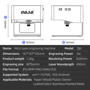 DAJA激光雕刻机数控DIY DJ6激光雕刻机3000兆瓦快速迷你标志标记打印机切割机木工木塑 - Product Image 5