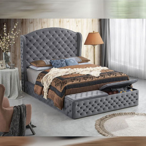 Fabrika özel döşemeli kraliçe/kral boyutu platform yatağı çerçeve ile depolama osmanlı tezgah ve uzun headbaord - Product Image 5