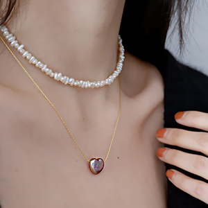 Dây Chuyền Có Thể Điều Chỉnh Đầy Vàng 14K GN135 Mặt Dây Chuyền Hình Trái Tim Trang Sức Nữ Ngọc Trai Baroque - Product Image 3