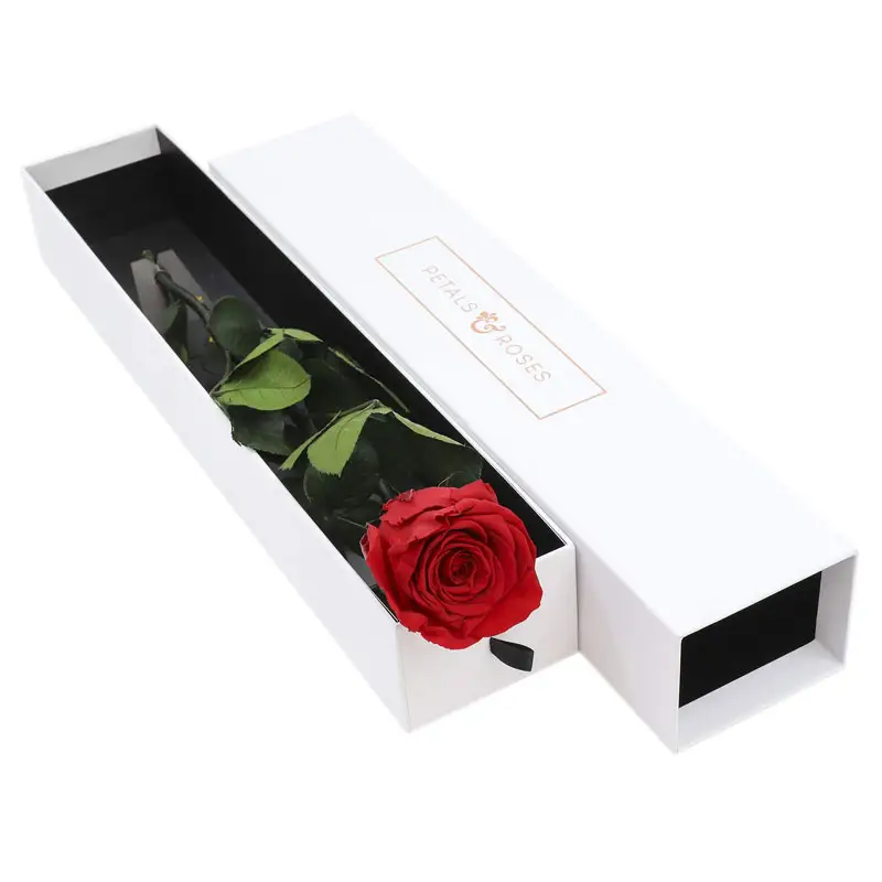Feito sob encomenda luxuoso papel retangular pequena caixa de presente para a embalagem florista flor única rosa romântico rosa preservada caixa de presente