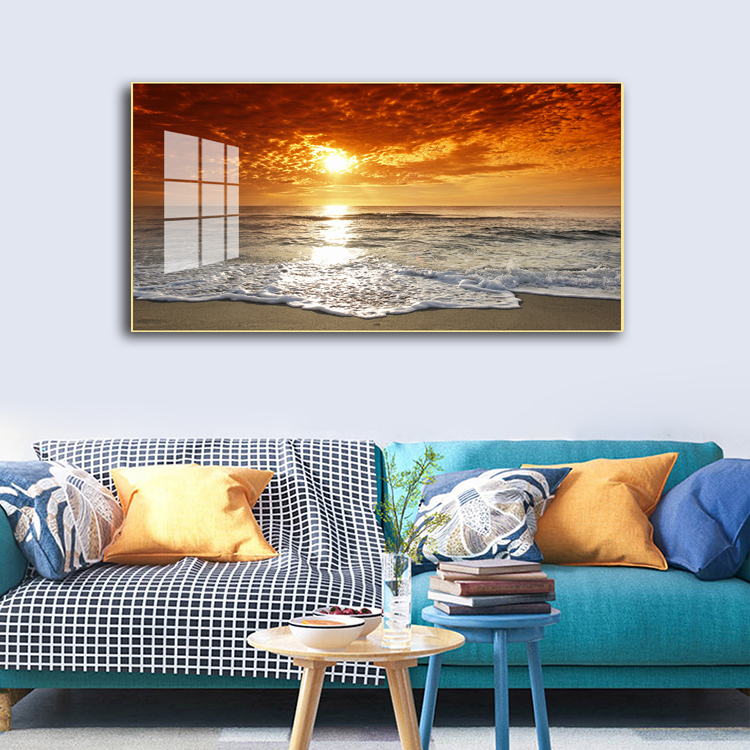 Wholesale Wall Decorative Painting For Living Room  Home Decor Crystal Porcelain Sunset Beach Seascape Landscape Paintings