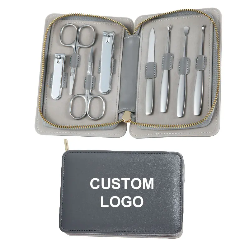 Custom Logo 8pcs Manicure and Pedicure Set Personal Nail Care Tools Stainless Steel Scissors Clipper Kits