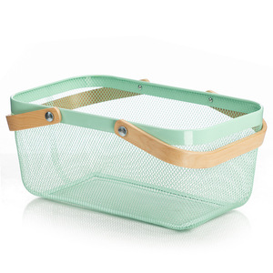 Nhà Bếp Mới Đồ Chơi Tắm Trái Cây Hoa Tổ Chức Kim Loại Dây Lưới Lưu Trữ <span class=keywords><strong>Cube</strong></span> Giỏ Với Gỗ Xử Lý - Product Image 3