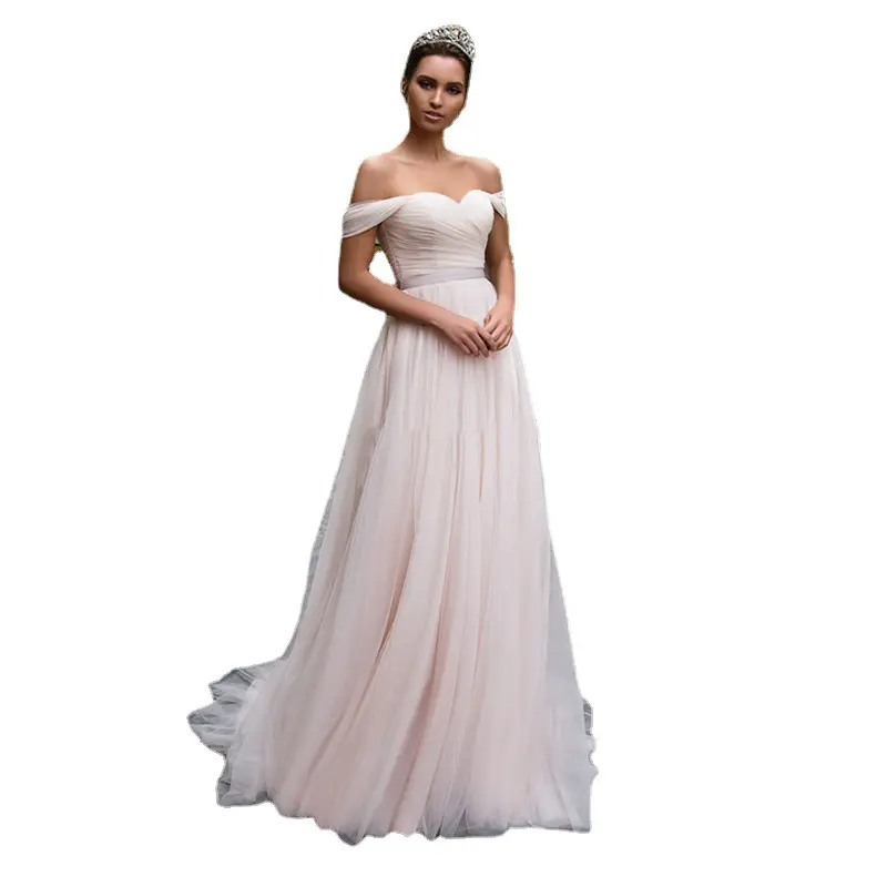 Eleganti abiti da sposa a trapezio semplice illusione O collo bottone appliquato dalla spalla abiti da sposa lunghi di nuovo Design