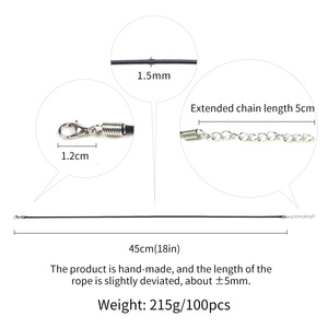 PK-PB003 2.0mm Wax Rope Thread Necklace Cord W/ Spring <strong>Clasp</strong> - Adjustable Crystal Pendant <strong>String</strong> for DIY Jewelry Making (18+2&quot;) - Product Image 2