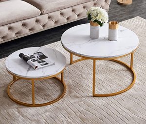 Contemporary Round Nesting Coffee <strong>Table</strong> Black Gold Metal Side Glass Marble <strong>Mdf</strong> Wooden 3 Pieces Tea Coffee <strong>Table</strong> <strong>Set</strong> Center <strong>Table</strong> - Product Image 2