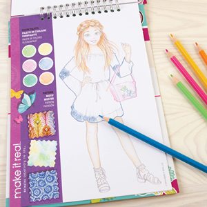 时尚设计着色书女孩素描本模版铅笔贴纸女孩服装工艺