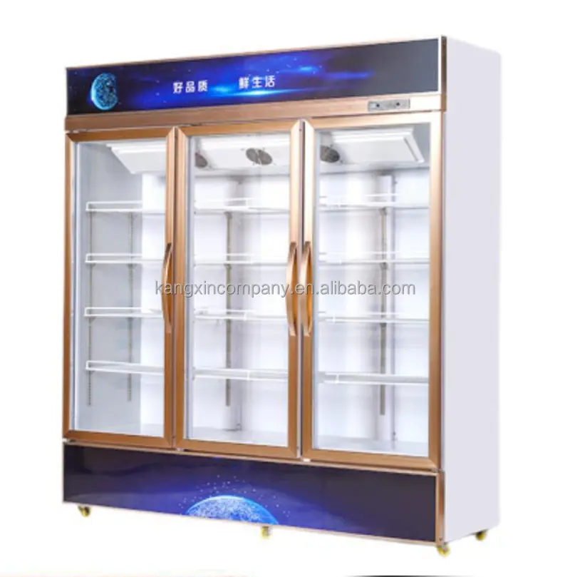 Bebidas vendas quentes refrigerador Três portas de vidro exibir geladeira