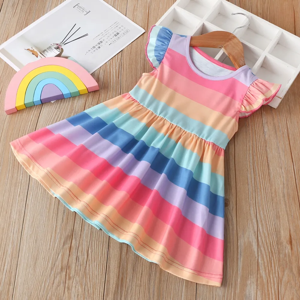 Ropa para bebé recién nacido, vestido para niña, ropa de algodón para niño, colores del arco iris a rayas, chaleco de princesa sin mangas, vestidos de 0 a 5 años