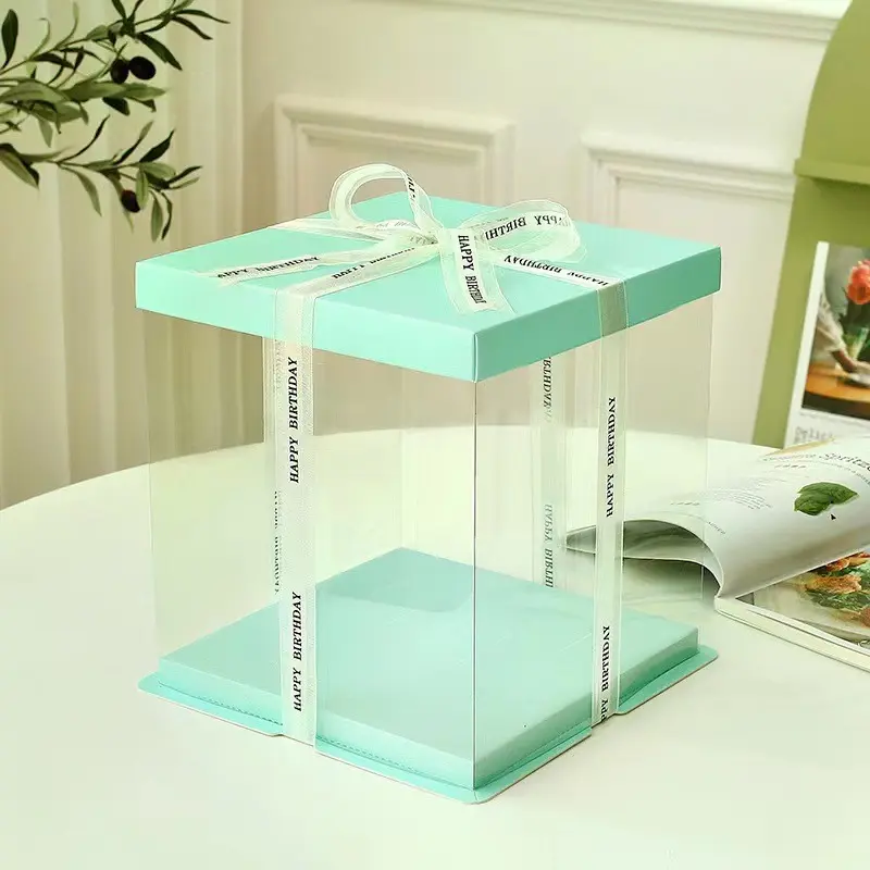 Caixa de papel para bolos personalizada de 6 8 10 12 polegadas com janela, caixa luxuosa para cupcake, pastelaria e padaria, com alça