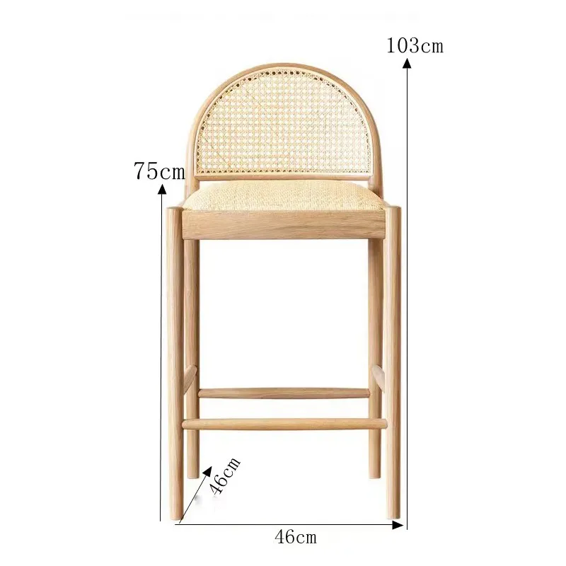 Ordic-Silla de Bar minimalista y moderna para el hogar, taburete alto de madera maciza de ratán de lujo, silla de recepción