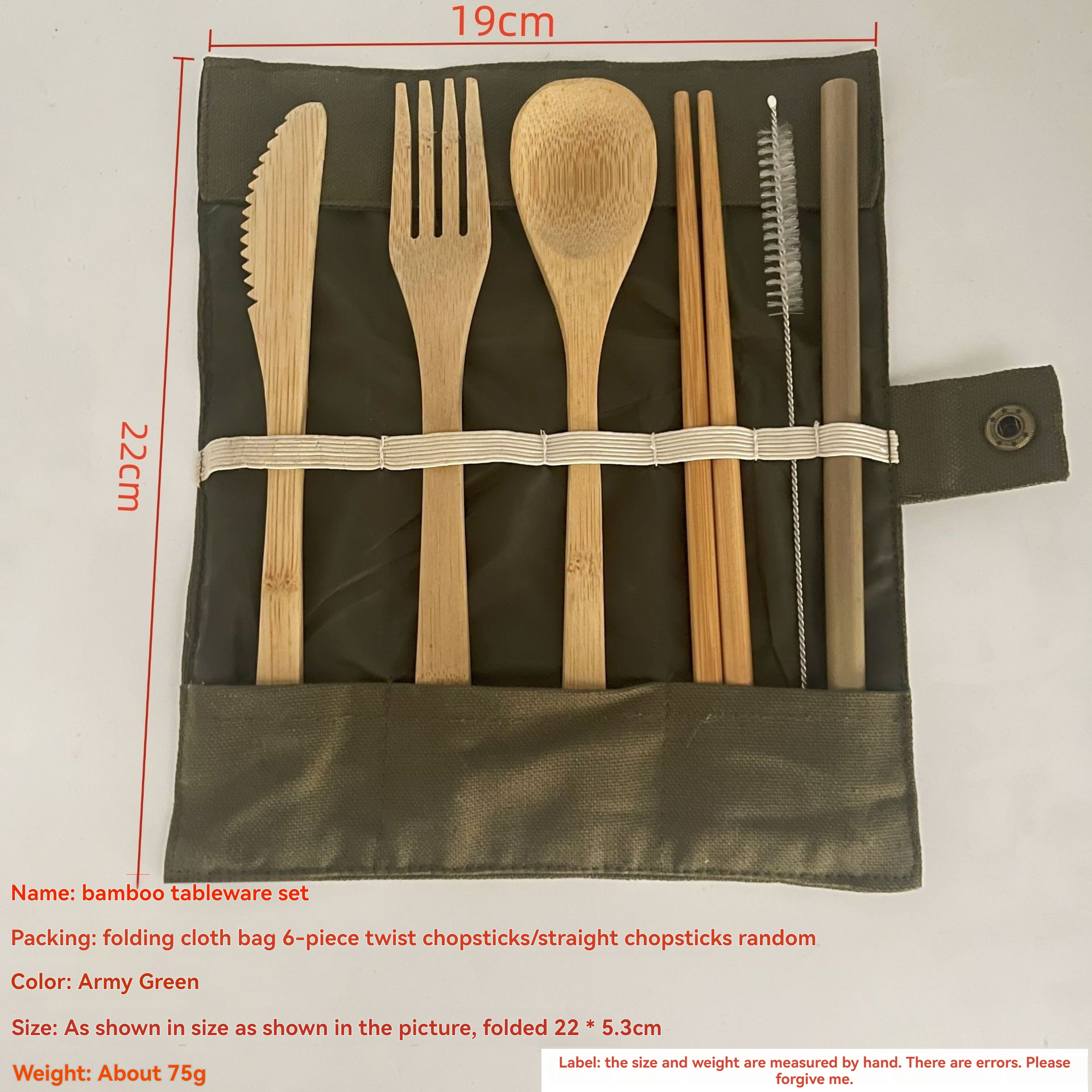 Ensemble de 6 pièces de vaisselle en toile vert militaire