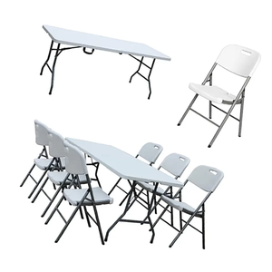 Linyi phong cách màu trắng gấp bảng ăn uống có thể gập lại bảng tiệc bên dã ngoại cắm trại nhựa gấp bàn và ghế cho các sự kiện - Product Image 4
