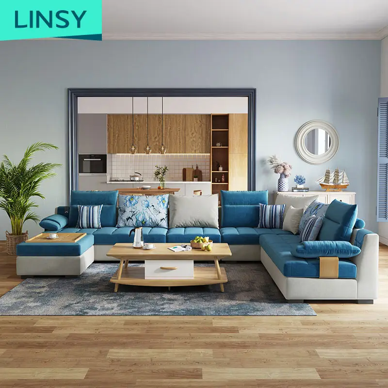 Linsy ultimo Design italiano di grandi dimensioni 7 posti angolo a forma di U divano in tessuto Set soggiorno di alta qualità sezionale divano moderno 996