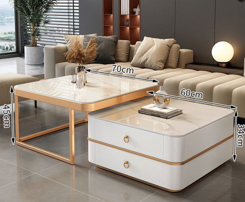 2 drawers+gold base+white cabinet+fish white(60+70CM)