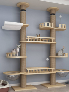 豪华落地猫树塔木制猫爬塔带刮擦柱猫树 - Product Image 6