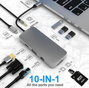 多功能10合1便携式C集线器电源坞站USB C适配器多端口10-1集线器分离器RJ45 TF USB 3.0计算机 - Product Image 2