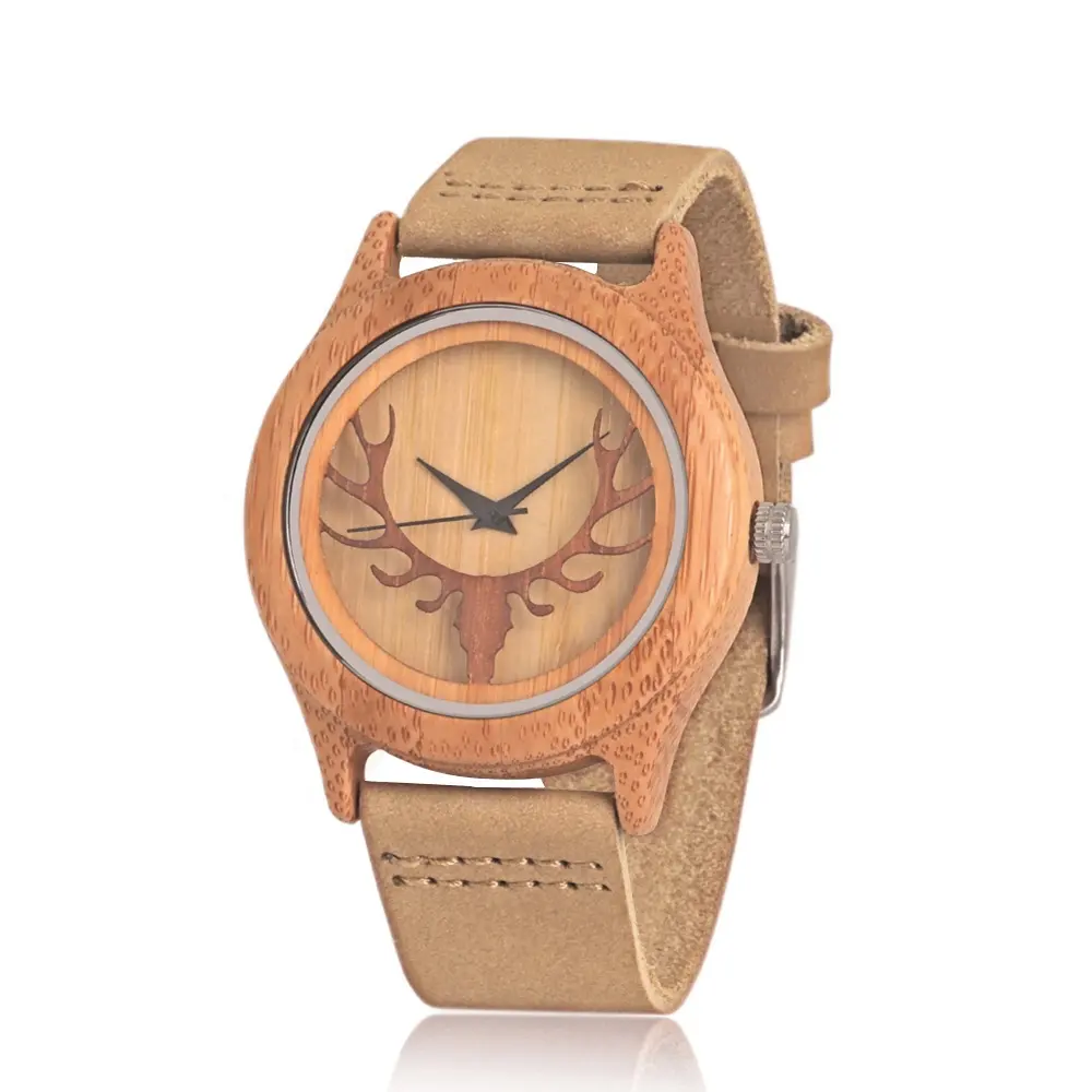 Moda OEM bambu relógio minimalista homens relógios de pulso veado dial design personalizado relógio