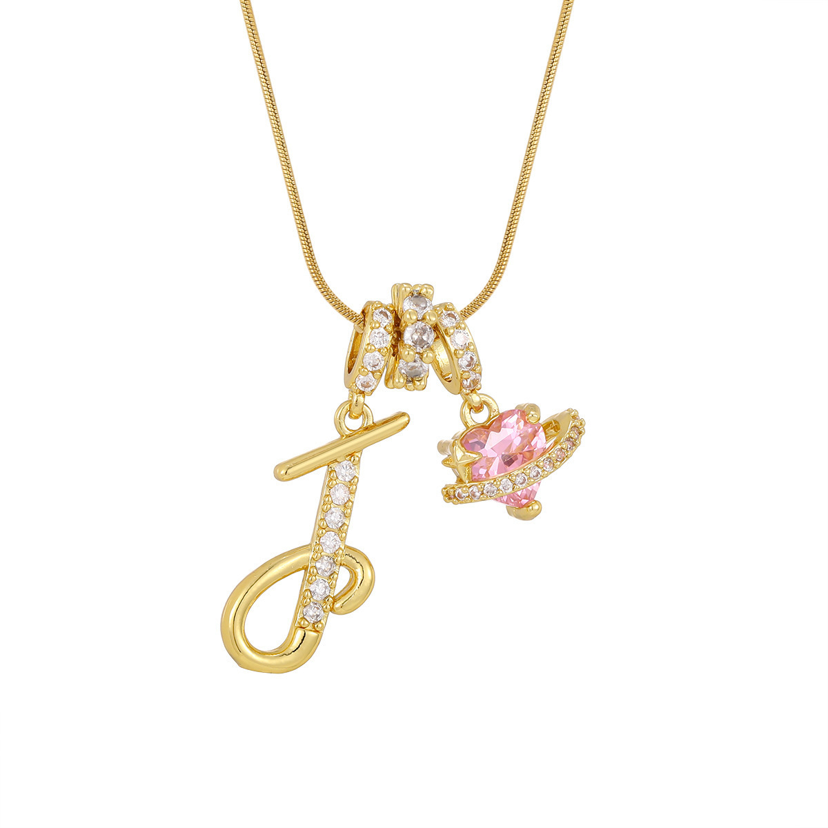 Gold j pendant-snake bone chain