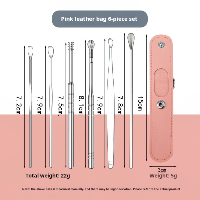 Pink leather bag 6-piece set - silver handle