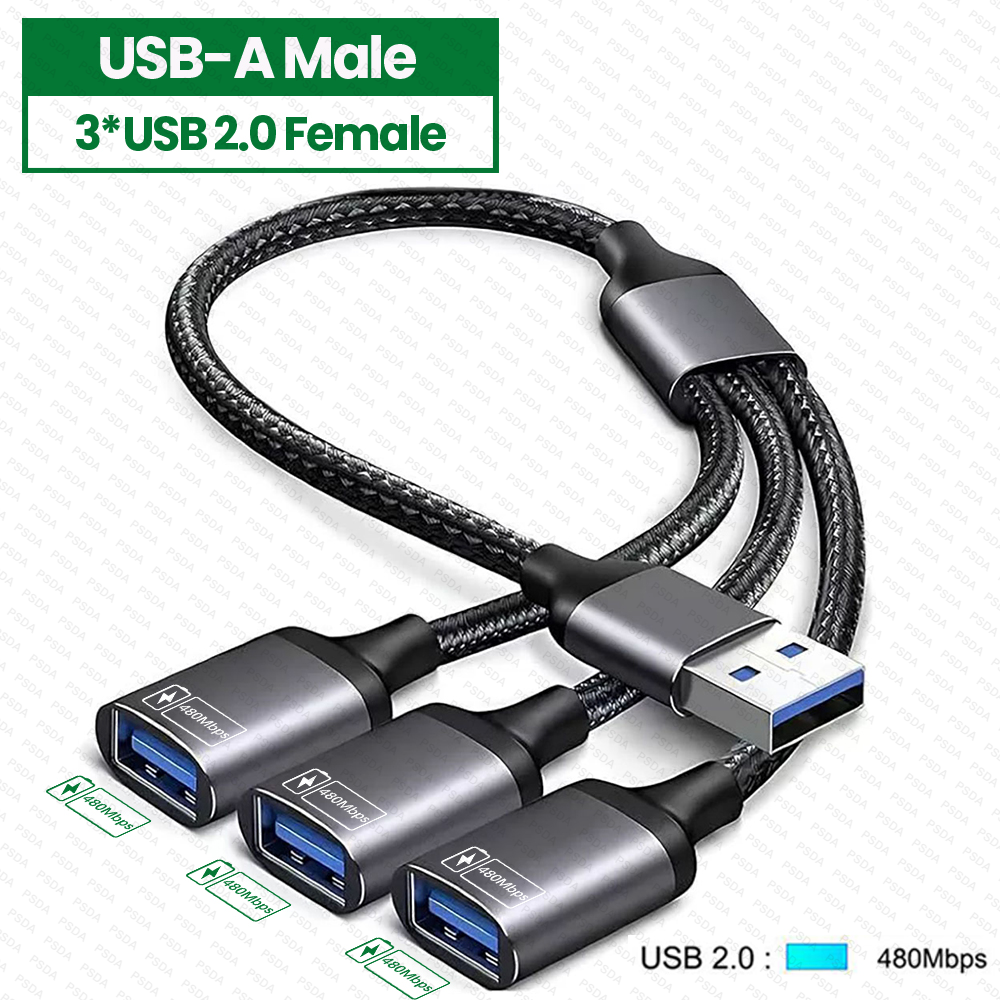 2-3IN1 USB2.0-0.35M-สีดำ (HUB067)