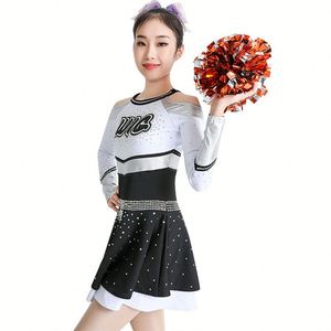 All Star Cheerleading Uniform <strong>Academy</strong> Long Sleeved AB Crystal Wholesale Black and Blue Cheerleading Competition Uniforms - Product Image 1