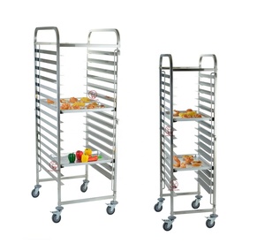 卸売ステンレス鋼ベーカリーパンクッキングラックトロリー60 * 40cmダブルパン<span class=keywords><strong>15</strong></span>タイヤベーキングパントレイカートトロリー