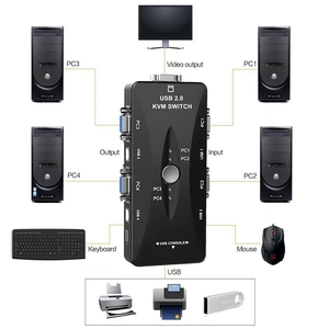 4-Port <strong>KVM</strong> <strong>Switch</strong> Box with USB VGA Cables Plug and Play Computer Monitoring Keyboard Mouse Connections in Stock!