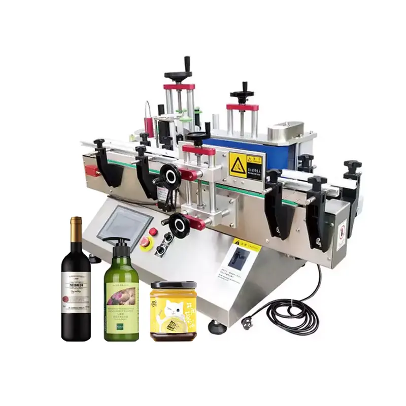 Máquina de rotulagem semiautomática redonda de mesa para garrafas de vidro para bebidas e vinhos cosméticos, garrafa quadrada redonda
