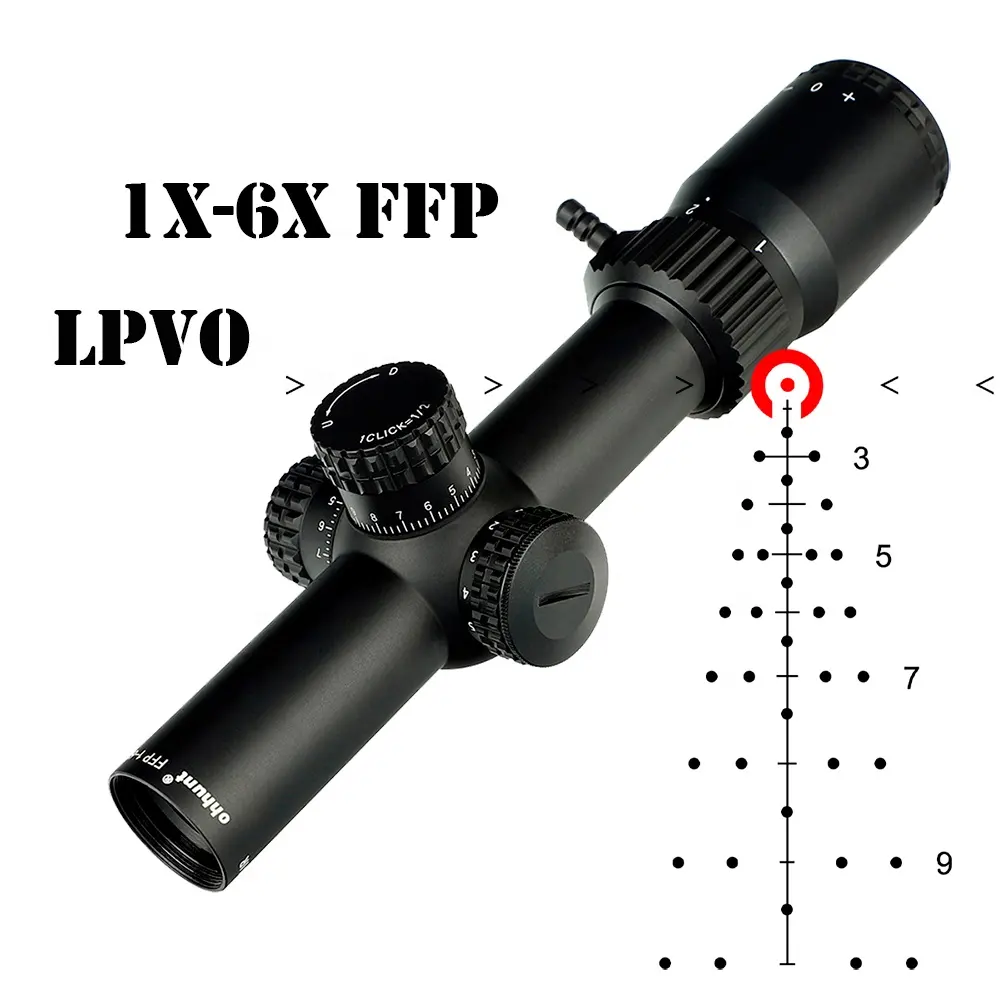 OEM ODM Optics 1-6X24 IR primo piano focale rosso illuminato Turrets Lock Reset LPVO Tactical FFP Scope