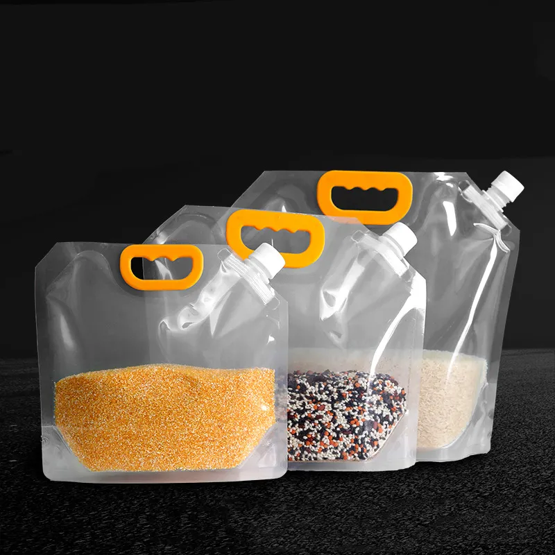 लिक्विड प्लास्टिक स्टैंड अप बैग के लिए टोंटी थैली बायोडिग्रेडेबल साफ़ चावल पैकेजिंग बैग 5 किलो खाद्य दूध जूस पेय टोंटी के साथ डॉयपैक