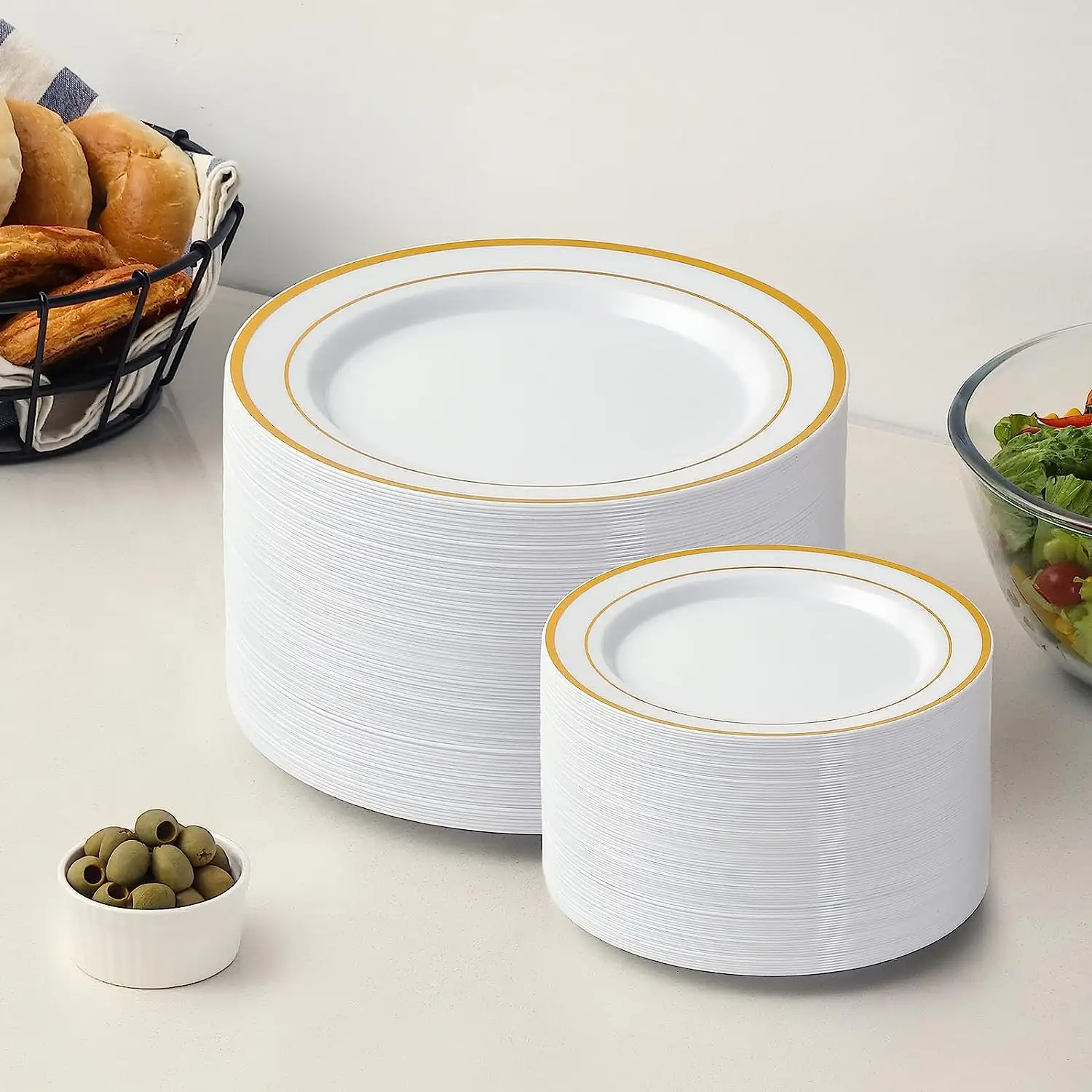 Placas plásticas descartáveis do prato do jantar do partido do branco e do ouro para o restaurante do casamento
