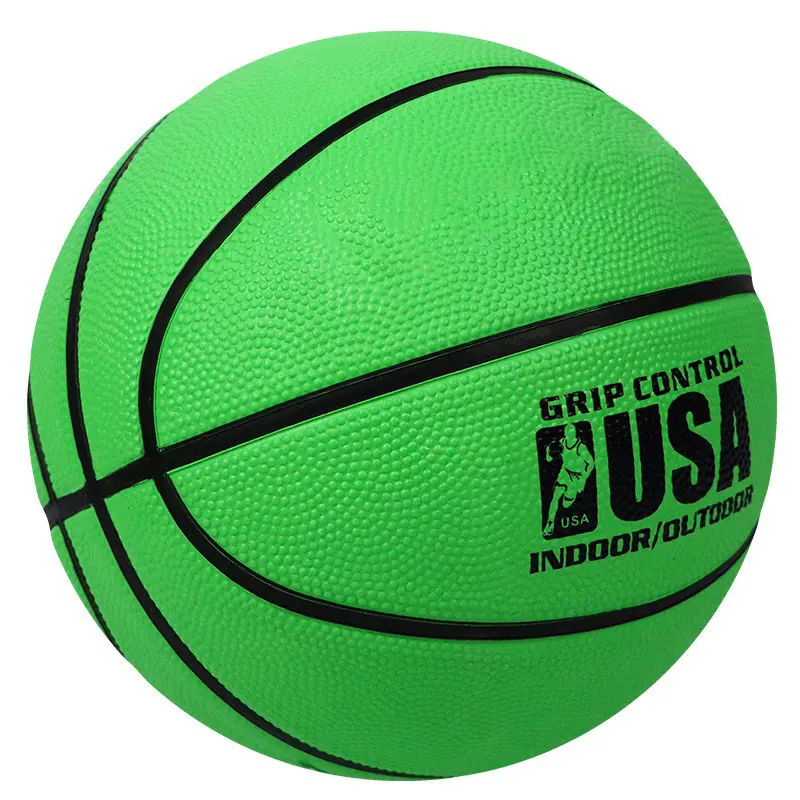 Venta al por mayor logotipo personalizado baloncesto verde pelota de baloncesto de goma tamaño 3 4 5 precios