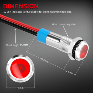 6MM <strong>LED</strong> Indicator Light <strong>12V</strong> Waterproof Metal Indicator Light 1/<strong>4</strong>&quot; Flat Head Pilot Panel Mount Indicator Light With Wire for Car - Product Image 2