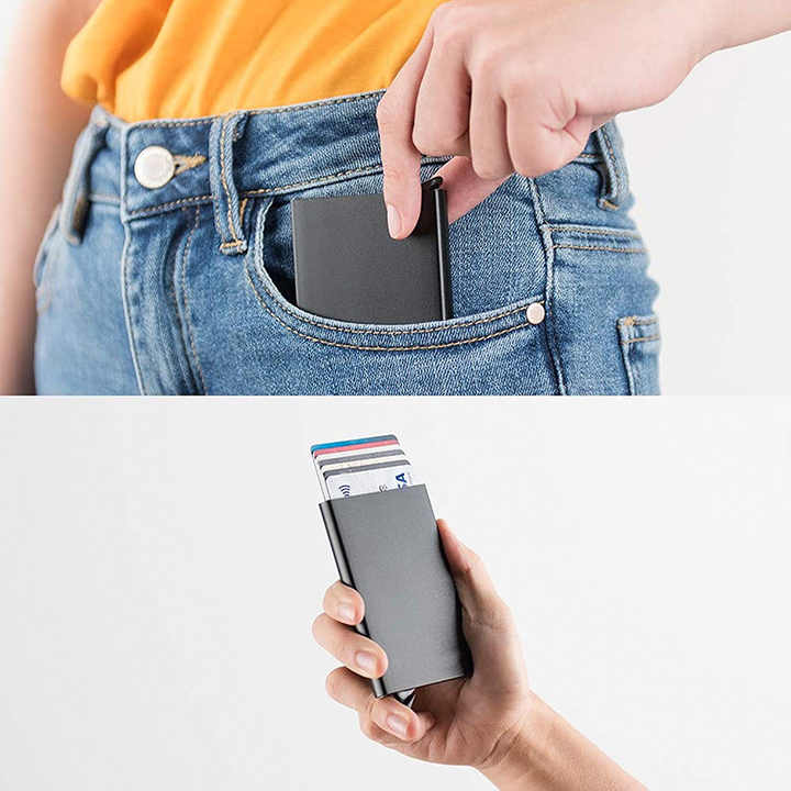 Aluminum Wallet Card Holder with Slide Button RFID Metal Card Guard Money Clip Accessory