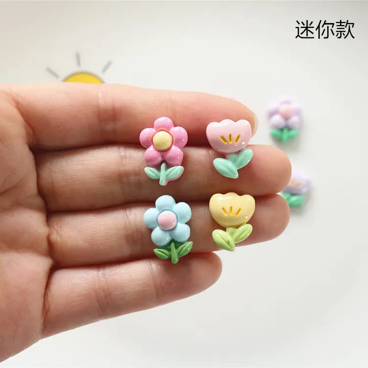 Mini manicura girasol tulipán florete accesorios hechos a mano pin materiales Sur 3 cuentas abalorios de resina plástica