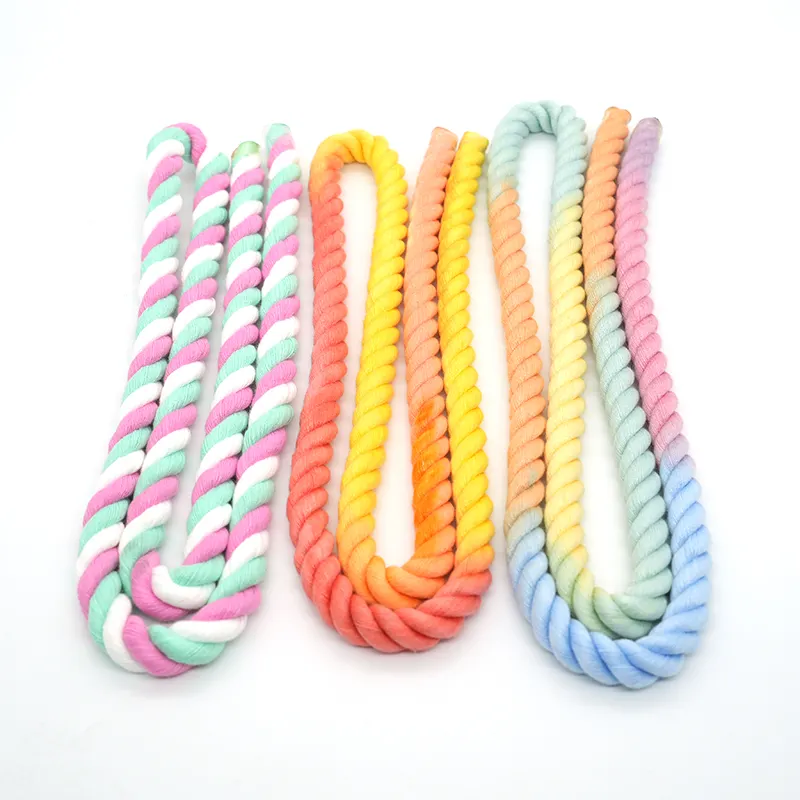 Durable 12mm Dyed Three Strand Natural Cotton Rope Braided Cord Gradient Color Twisted Rope Customized Pet dog leash