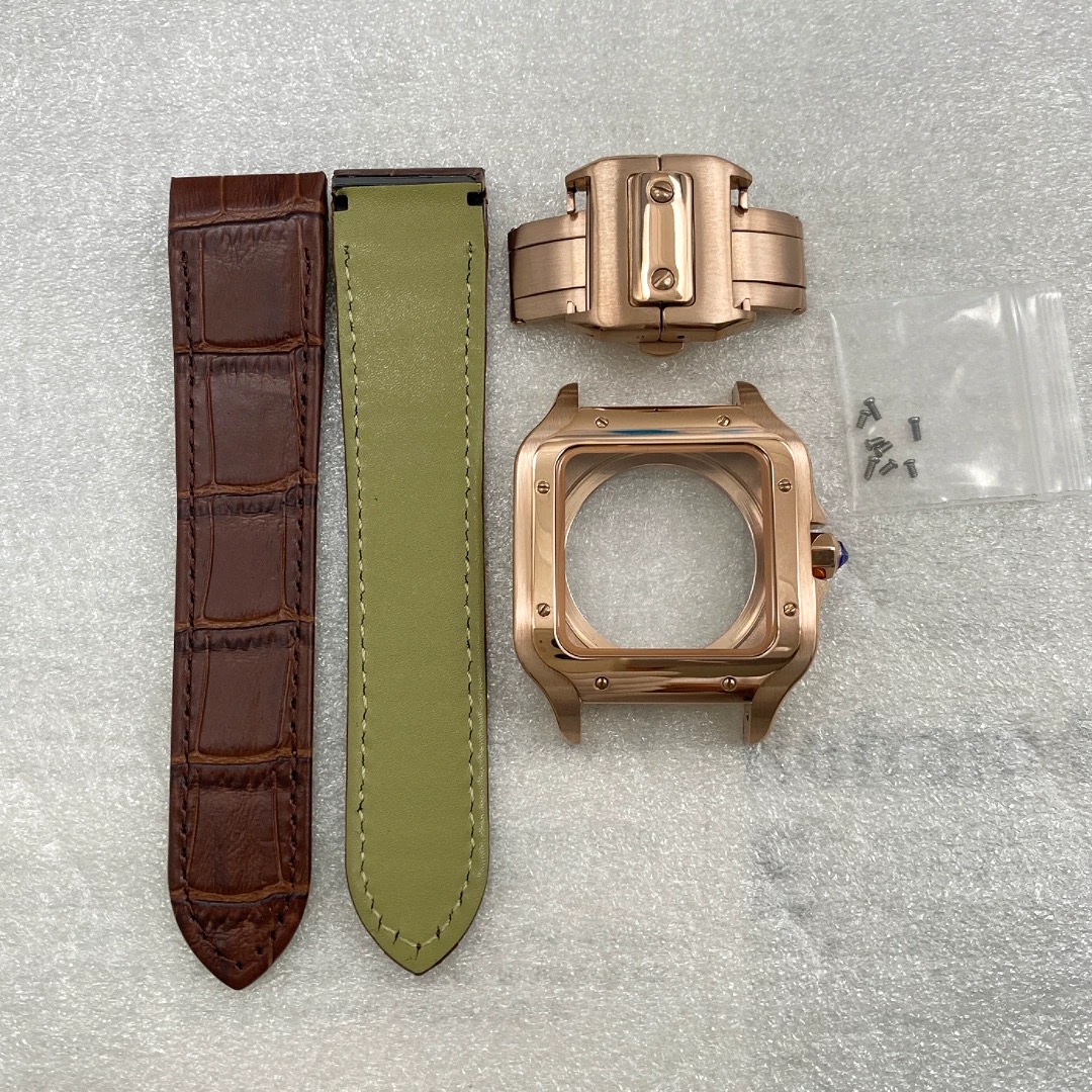 Boîtier en or rose - Bracelet en cuir marron