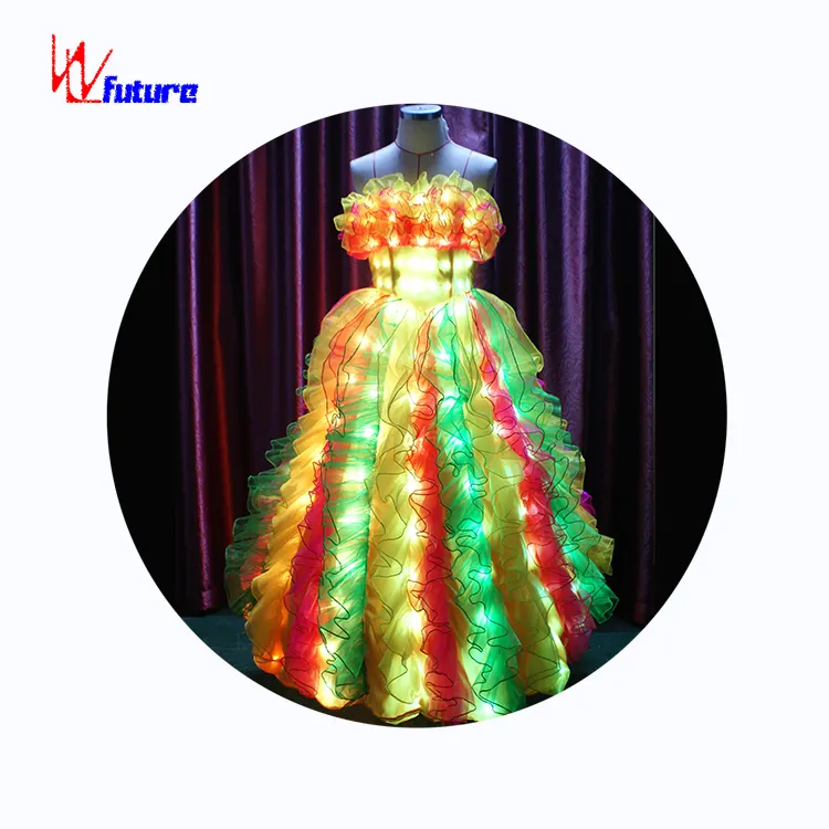 Fantasia moderna de treinamento + dancewear, fantasia de halloween com luz de led, traje de festa, vestido de balé, palco